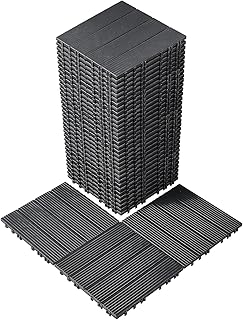 VEVOR Dalles de Terrasse Emboîtables, Lot de 36, Revêtement de Sol Plastique Imperméable, 300 x 300 mm, 33444 c㎡, Utilisation par Tous les Temps, pour Porche, Piscine, Balcon, Arrière-cour, Gris Foncé