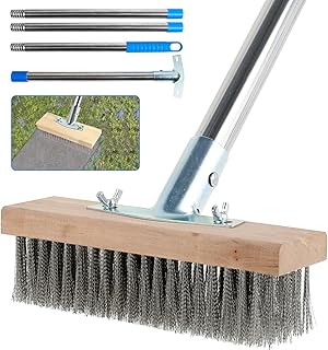 Balai Métallique en Acier avec Manche de 165cm - Brosse pour Toiture, Enlever Les Mauvaises Herbes, Mousse et Taches Tenaces