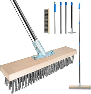 Balai Brosse Métallique Extérieur avec Manche Télescopique - Balai de Terrasse Puissant pour Enlever Saletés, Feuilles Mortes, Idéal Jardin, Allée, Toiture (Poils Durs)