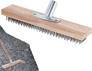 Brosse À Balai Métallique, Anti Mousse Toiture Balai Brosse Exterieur Multifonctionnel Brosse À Récurer Les Sols en Acier Inoxydable 30cm avec Douille Manche en Bois Outil De Jardin