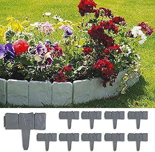 Forever Speed Bordures de Jardin 2.5m Bordure de Gazon Clôture Effet Pierre Bord la Pelouse10 Pcs Gris Bordure de Jardin Décorative