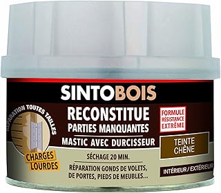 SINTOBOIS - Pâte à Bois Charges Lourdes - Reconstitue les Parties Manquantes - Passages Fréquents et Charges Lourdes - Intérieur et Extérieur - Sec en 20min - Chêne - Technique Professionnelle - 190g