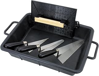 COGEX - Outils maçonnerie et pose carrelage, Bricolage - Kit de maçonnerie, lot de 5 outils de maçon - 1 x Auge (Gamate), 1 x Taloche, 3 x Truelles (Ronde, langue de chat, triangle)