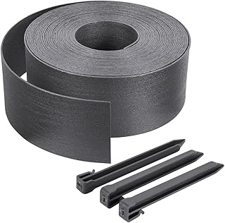 VOUNOT® Bordure de Jardin en PE 20 mètres avec 12 Piquets d’ancrage Bordure de Gazon Flexible Bordurette de Pelouse Aspect Naturel Hauteur 13cm Epaisseur 4mm Gris