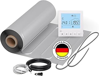 Chauffage au sol électrique pour stratifié : tapis chauffant en aluminium à deux fils WARMON ALU 150 W/m² pour sol flottant avec thermostat, thermostat :, taille du tapis : 4 m²