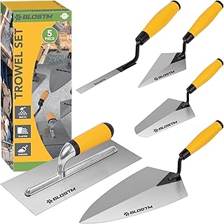 BLOSTM Truelle 5 pièces – menuiserie de Brique, truelle Pointue, truelle de jauge, truelle de Brique, truelle de plâtrage – Fabriqué en Acier au Carbone Durable avec poignées Souples