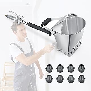 Ciment Mortier Pistolet,4 Jet Hopper Plâtre et Stuc Pulvérisateur À Pulvérisation avec Couvercle Trémie Pistolet avec 8 Buses Métalliques Supplémentaires pour Murs et Plafonds DIY