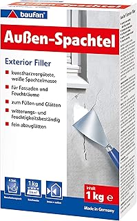 Enduit extérieur Baufan blanc 1kg I Enduit amélioré à la résine synthétique pour remplir, lisser les façades et les pièces humides I Résistant aux intempéries et à l