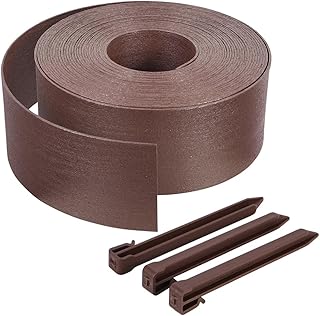 VOUNOT® Bordure de Jardin en PE 20 mètres avec 12 Piquets d’ancrage Bordure de Gazon Flexible Bordurette de Pelouse Aspect Naturel Hauteur 13cm Epaisseur 4mm Marron