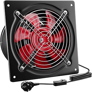 Hon&Guan Extracteur d’air 150 mm, 525 m³/h, Industriel Extracteur de Fumée avec Clapet Anti-retour, Ventilateur Mural d’Évacuation Hygroréglableet avec Prise EU pour Garage Atelier Entrepôt (Noir)